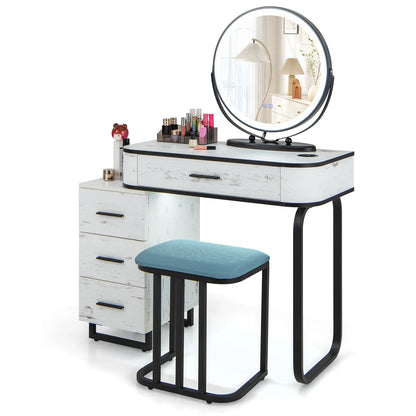 Vanity Table Set with Lighted Mirror, Makeup Table with Cushioned Stool