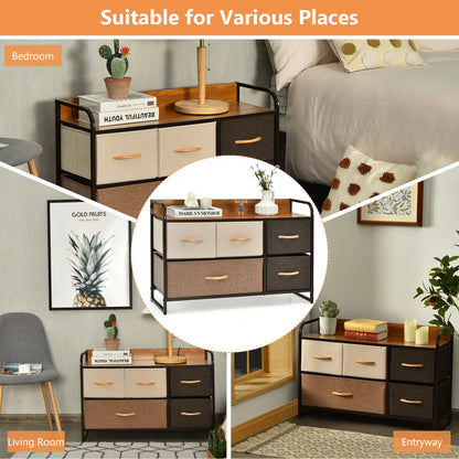 5 Drawer Dresser Storage Tower, Wide Organizer Unit w/ Foldable Fabric Drawers