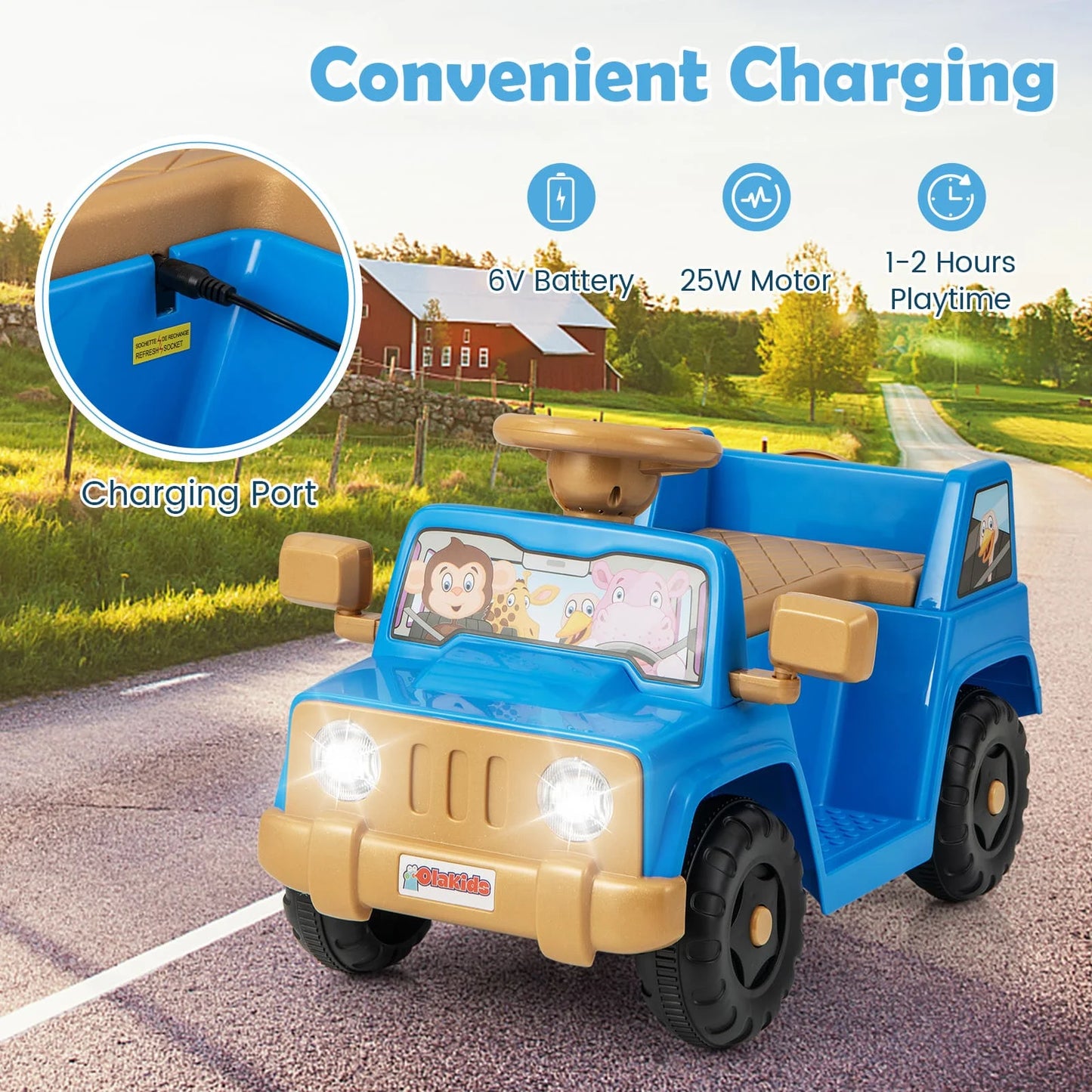Toddlers 6V Ride on Car Kids Riding Toy Battery Powered Jeep Car-Navy