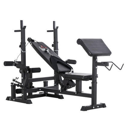 HOMCOM Multi-Exercise Full-Body Weight Rack with Bench Press, Leg Extension, Chest Fly Resistance Band & Preacher Curl