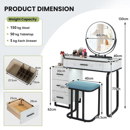 Vanity Table Set with Lighted Mirror, Makeup Table with Cushioned Stool