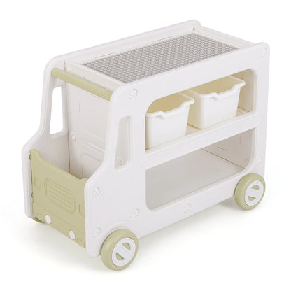 Kids Storage Organizer, 2 in 1 Car Shaped Cabinet w/Safe HDPE Frame, 2-tier Opening Shelf