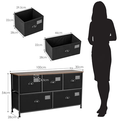 5 Drawer Storage Dresser, Wide Storage Organizer Unit w/ Labels, Steel Frame & Removable Fabric Bins