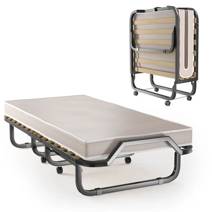 Folding Bed Rollaway Bed Portable Metal Guest Bed With 10cm Memory Foam Mattress