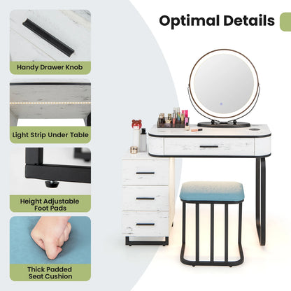 Vanity Table Set with Lighted Mirror, Makeup Table with Cushioned Stool