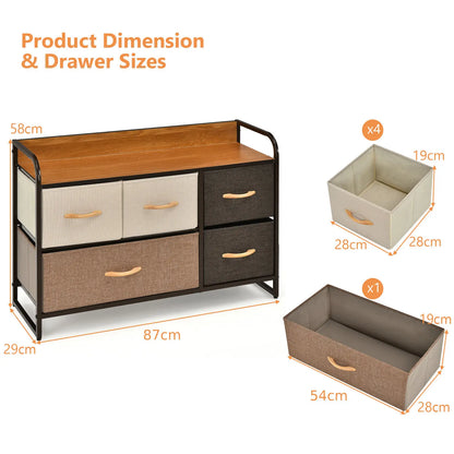 5 Drawer Dresser Storage Tower, Wide Organizer Unit w/ Foldable Fabric Drawers