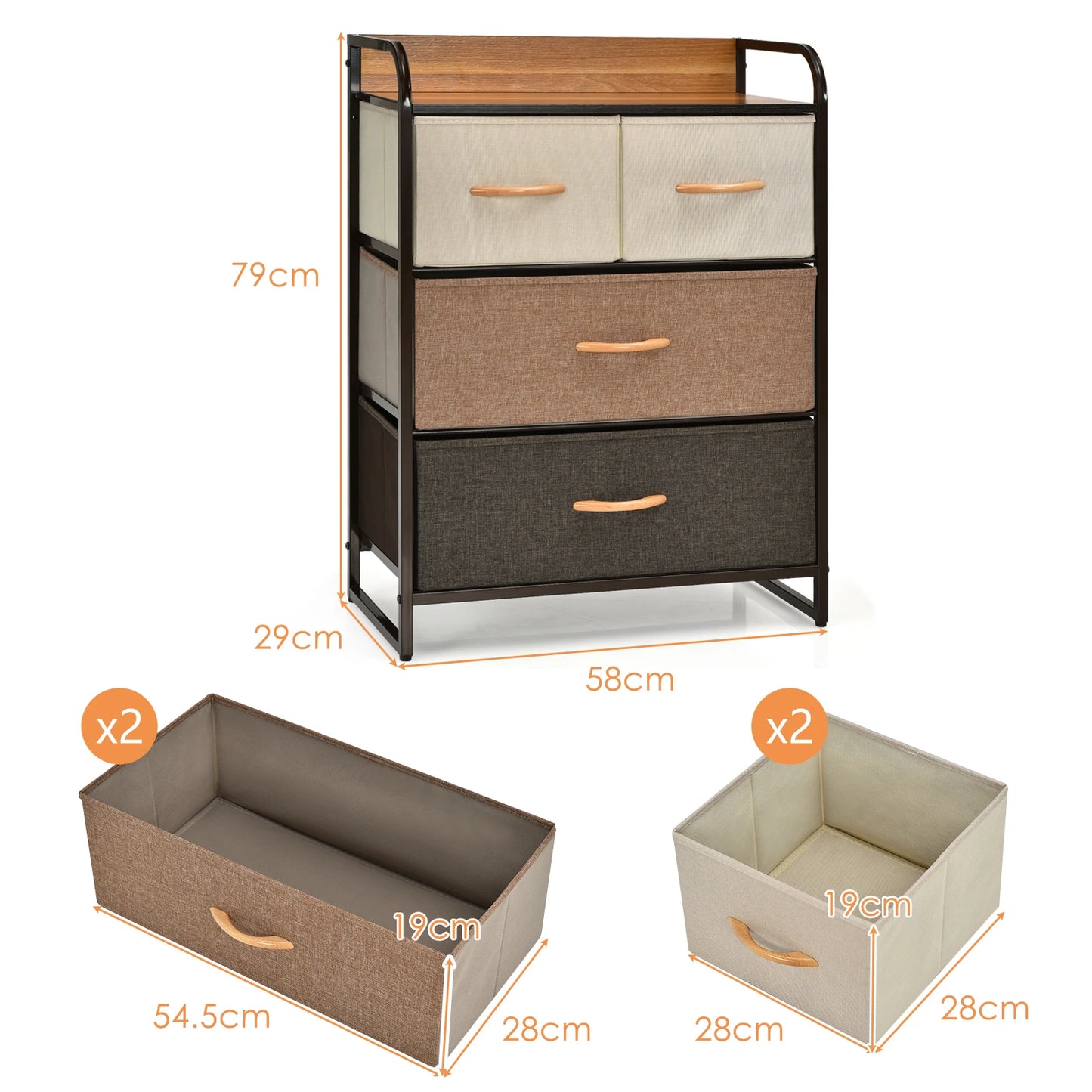 4 Drawer Dresser Storage Tower, Vertical Organizer Unit w/ Foldable Fabric Drawers