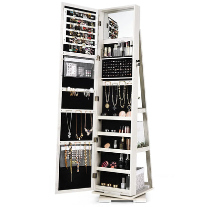 Free Standing Jewelry Armoire 360 Rotating Mirrored Jewelry Cabinet With Lock