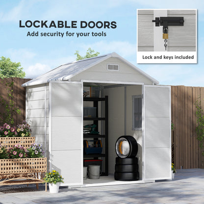 6 x 5ft Light Grey Garden Shed, Plastic Shed with Floor, Window, Lockable Doors, Vents, and Wood-Effect Resin for Outdoor Patio Storage