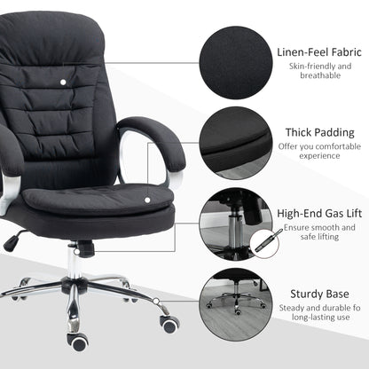 Vinsetto Executive Office Chair Task Chair for Home with Arm, Swivel Wheels, Linen Fabric, Black