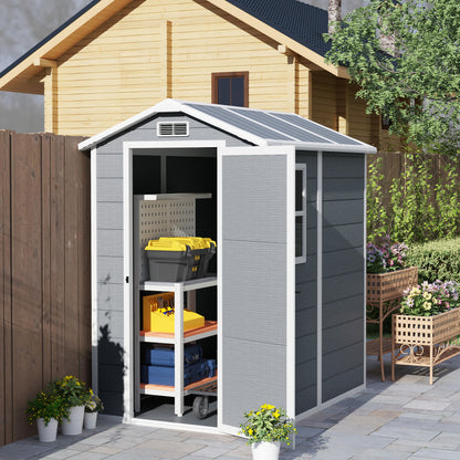 4 x 6ft Grey Plastic Garden Shed, with Floor, Window, Lockable Door, Vents, and Zero Maintenance for Patio Storage