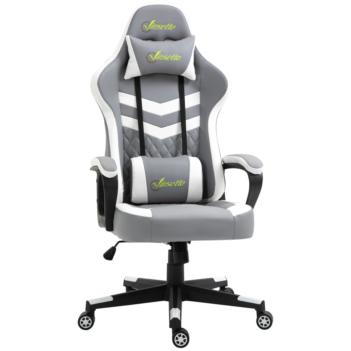 Vinsetto Gaming Chair, Computer Desk Chair with Lumbar Support, Faux Leather Racing Chair with Headrest and Swivel Wheels for Home Office, Grey White