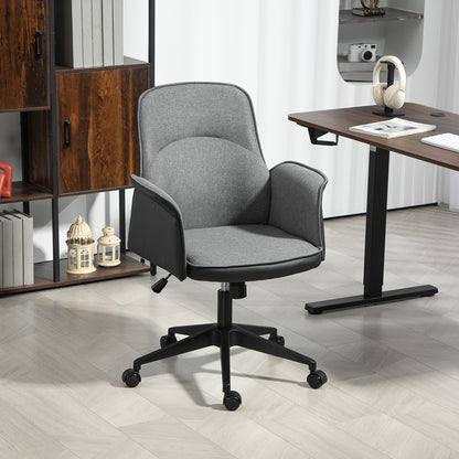 HOMCOM Linen and Faux Leather Mix Office Chair - Grey