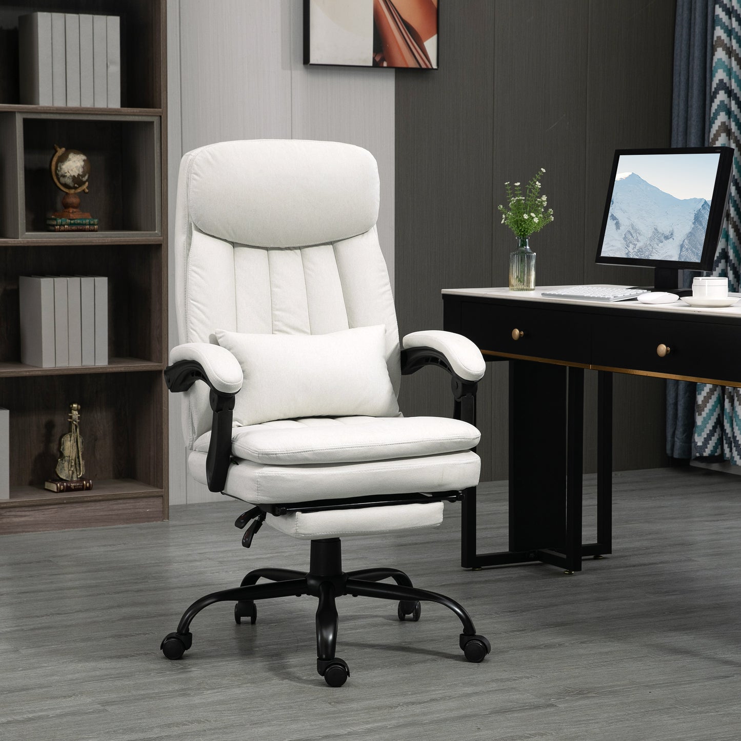 Vinsetto Office Chair, Ergonomic Desk Chair with 6-Point Vibration Massage and Lumbar Heating, Computer Chair with Lumbar Support Pillow, 155° Reclining Back and Footrest, Cream White