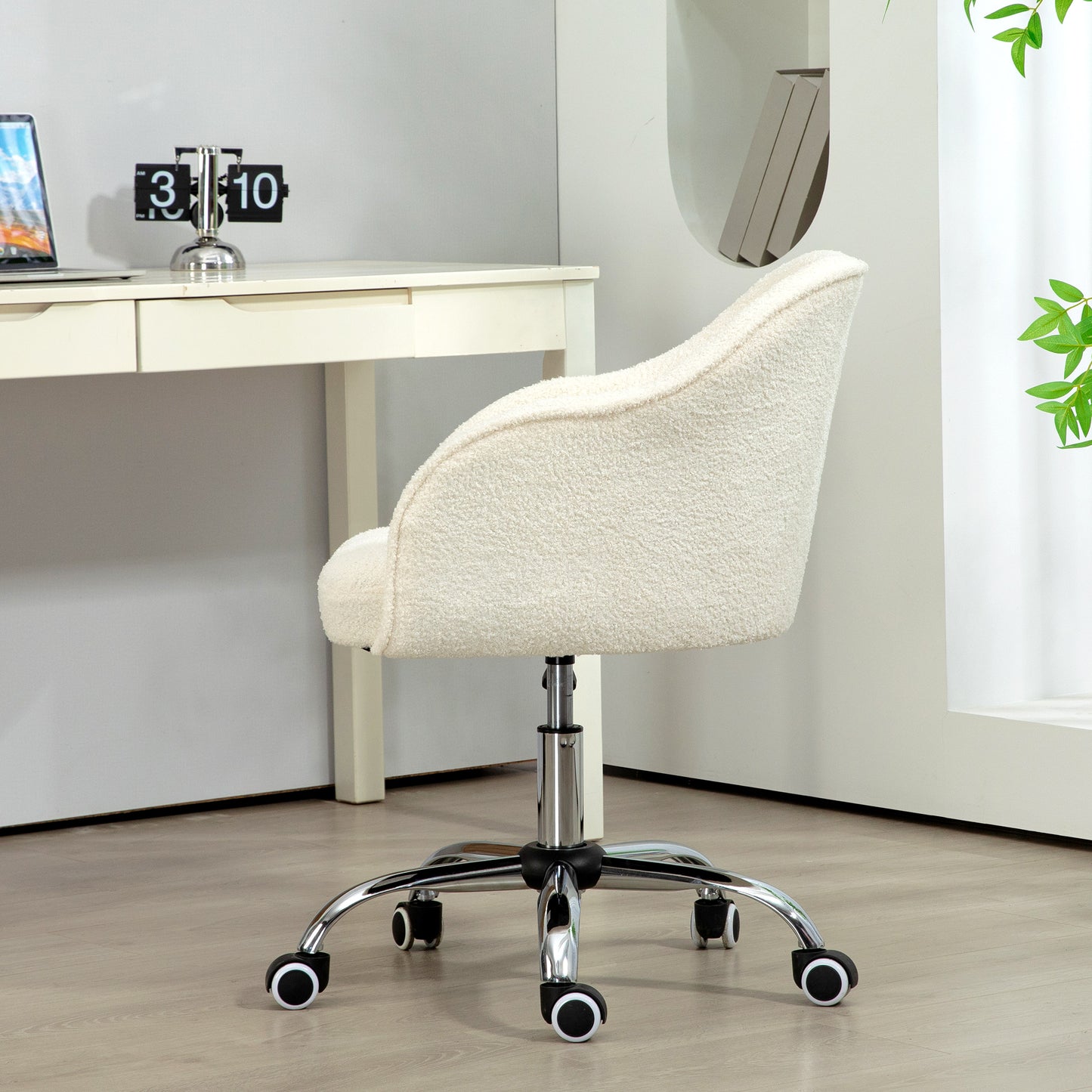 HOMCOM Teddy Fleece Swivel Office Chair - Cream