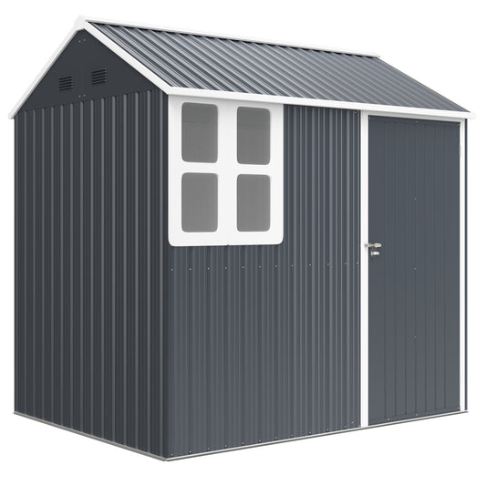 7 x 6ft Dark Grey Galvanized Garden Shed with Latch