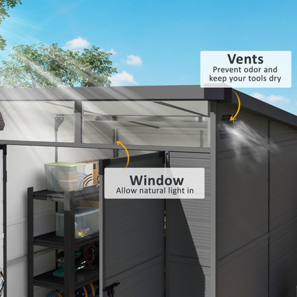 6 x 6ft Dark Grey Outdoor Storage Shed, Plastic with Windows, Vents, and Latch Doors for Garden or Deck