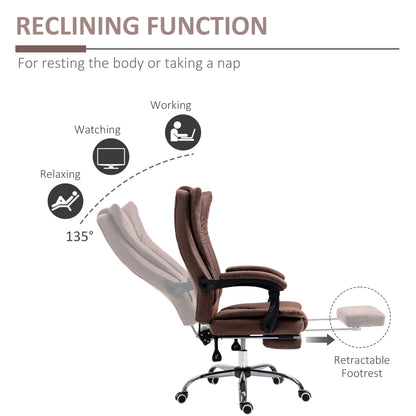 Vinsetto Home Office Chair Microfibre Desk Chair with Reclining Function Armrests Swivel Wheels Footrest Brown