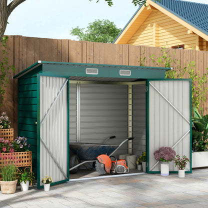 3.7 x 7.9ft Green Galvanized Steel Shed with Latched Door and Padlock