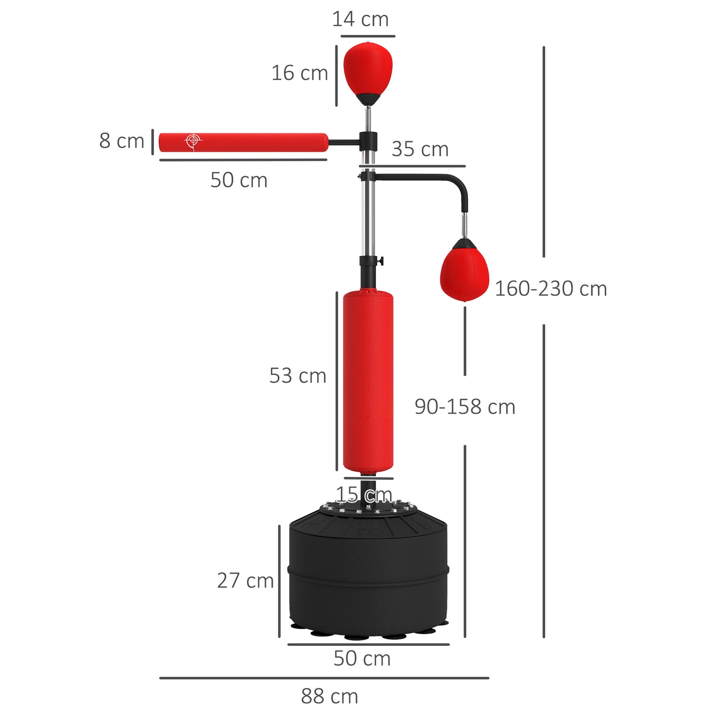 HOMCOM 3-in-1 Boxing Punching Bag, Freestanding with 2 Speed Bals, 360° Reflex Bar, 160-230cm Adjustable Height, Red