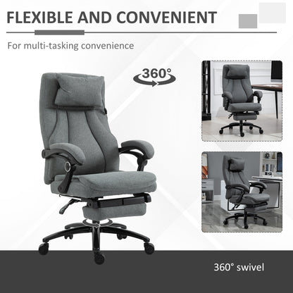 Vinsetto Office Chair, Fabric Desk Chair with Adjustable Massage Pillow, USB Power and Retractable Footrest, High Back, 360° Swivel, for Home, Grey