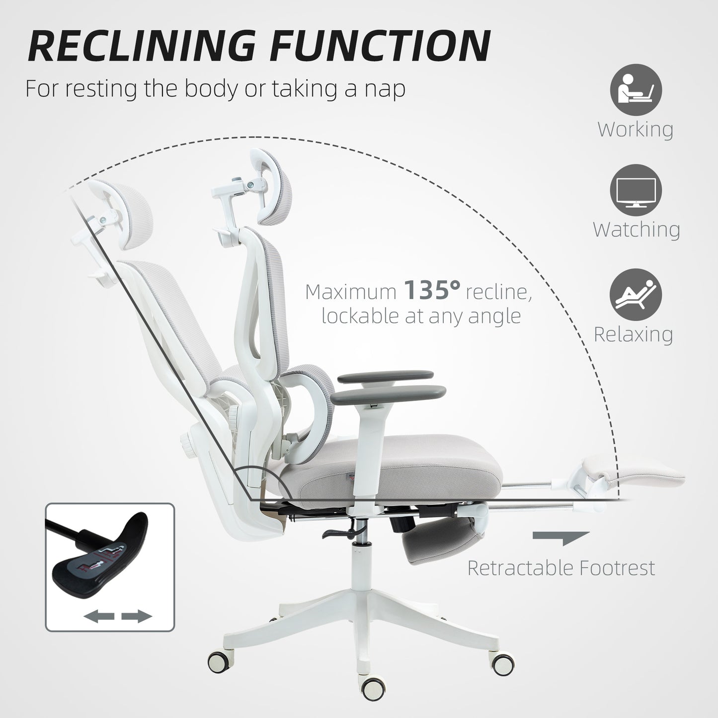 HOMCOM Ergonomic and Adjustable Office Chair - Grey