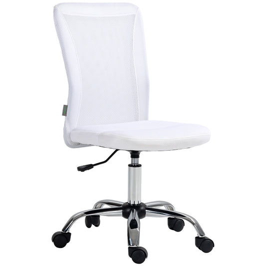 Vinsetto Computer Desk Chair, Mesh Office Chair with Adjustable Height and Swivel Wheels, Armless Study Chair, White