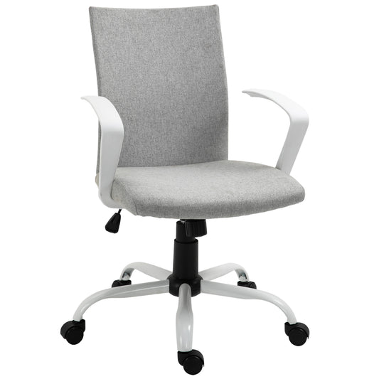 Vinsetto Office Chair Linen Swivel Computer Desk Chair Home Study Task Chair with Wheels, Arm, Adjustable Height, Light Grey