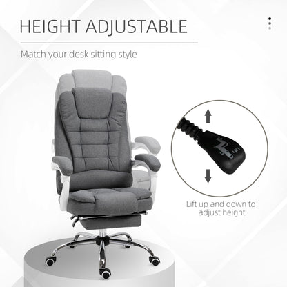 Vinsetto Office Chair, Computer Desk Chair, Linen Fabric Swivel Rolling Task Chair with Large Soft Padded Cushion, 135° Reclining Backrest and Retractable Footrest, Grey