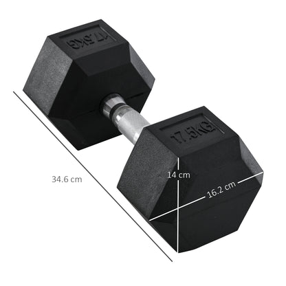 HOMCOM 2x17.5kg Rubber Hex Dumbbell Portable Hand Weights Dumbbell Home Gym Workout Fitness Hand Dumbbell