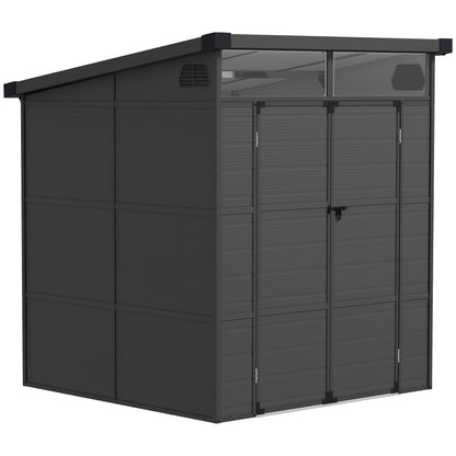 6 x 6ft Dark Grey Outdoor Storage Shed, Plastic with Windows, Vents, and Latch Doors for Garden or Deck