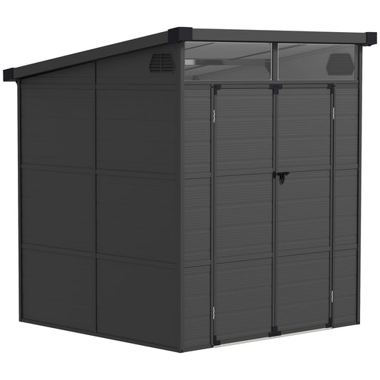 6 x 6ft Dark Grey Outdoor Storage Shed, Plastic with Windows, Vents, and Latch Doors for Garden or Deck