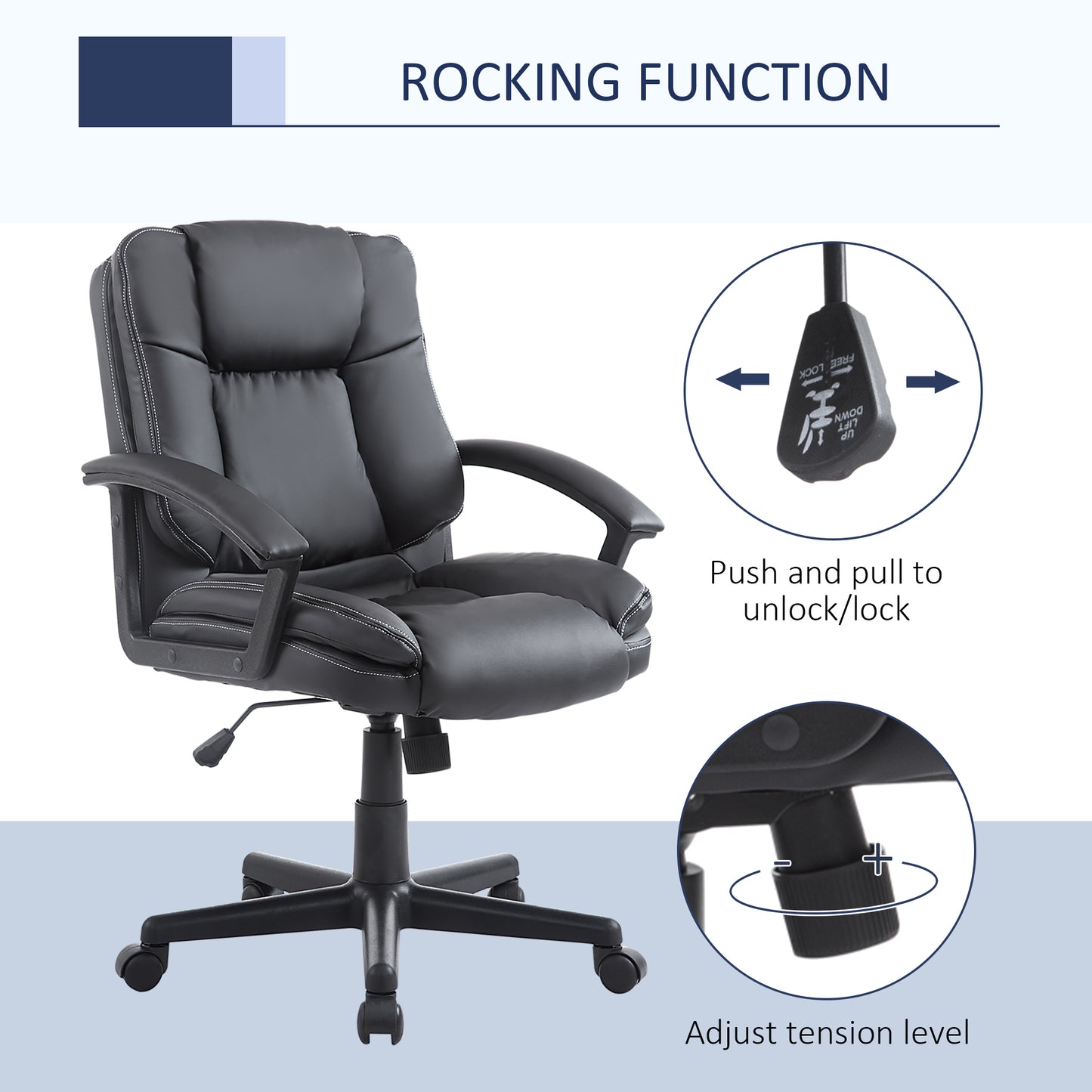 HOMCOM Office Chair, Computer Desk Chair, Mid Back Executive Chair with Adjustable Height and Swivel Rolling Wheels for Home Study, Black