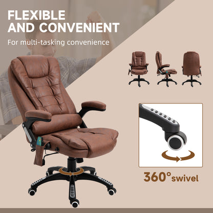 Vinsetto Massage Recliner Chair Heated Office Chair with Six Massage Points Microfiber Cloth 360° Swivel Wheels Brown