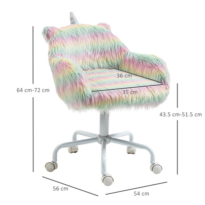 Vinsetto Unicorn Home Office Chair, Height Adjustable Fluffy Desk Chair with Armrests and Swivel Wheels, Colourful