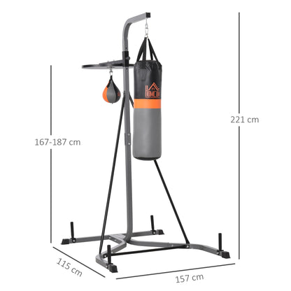 HOMCOM Freestanding Boxing Punch Bag & Speed Ball Station Hanging Frame Training Exercise Platform Home Gym Heavy Duty, Grey