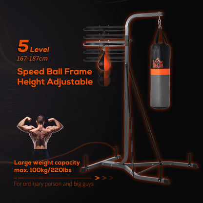 HOMCOM Freestanding Boxing Punch Bag & Speed Ball Station Hanging Frame Training Exercise Platform Home Gym Heavy Duty, Grey