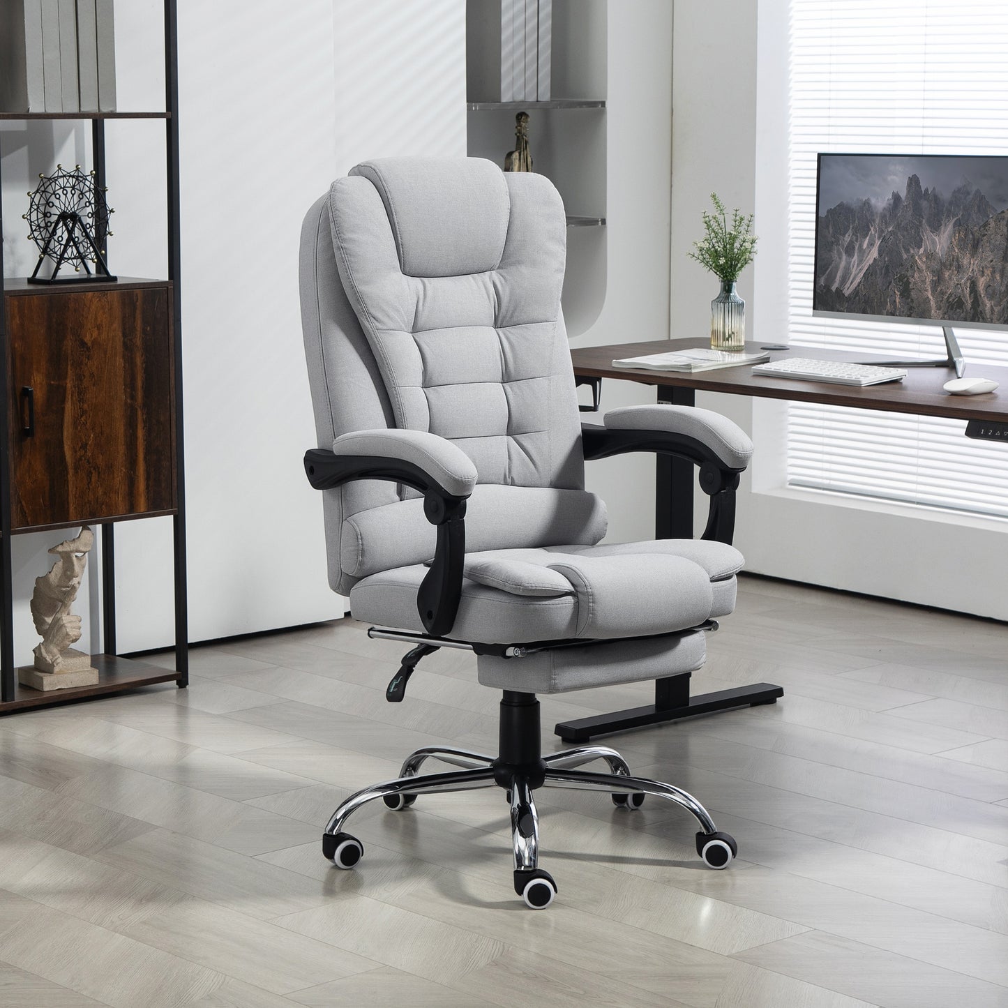 HOMCOM Linen-Look Adjustable Office Chair - Light Grey