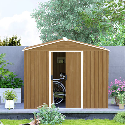 8 x 6ft Brown Galvanized Steel Shed with Double Doors