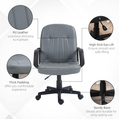 HOMCOM Swivel Executive Office Chair PU Leather Computer Desk Chair Office Furniture Gaming Seater - Grey