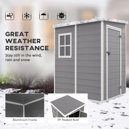 4'x5' Grey Garden Storage Shed, Lean-To Shed with Lockable Door, Window, Vent, and Plastic Roof