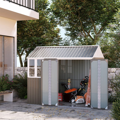8 x 6 ft Galvanised Garden Shed, Outdoor Metal Storage Shed with Double Doors Window Air Vents for Patio, Lawn, Grey