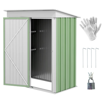 Outsunny Metal Garden Shed, Outdoor Lean-to Shed for Tool Motor Bike, with Adjustable Shelf, Lock, Gloves, 5'x3'x6', Green