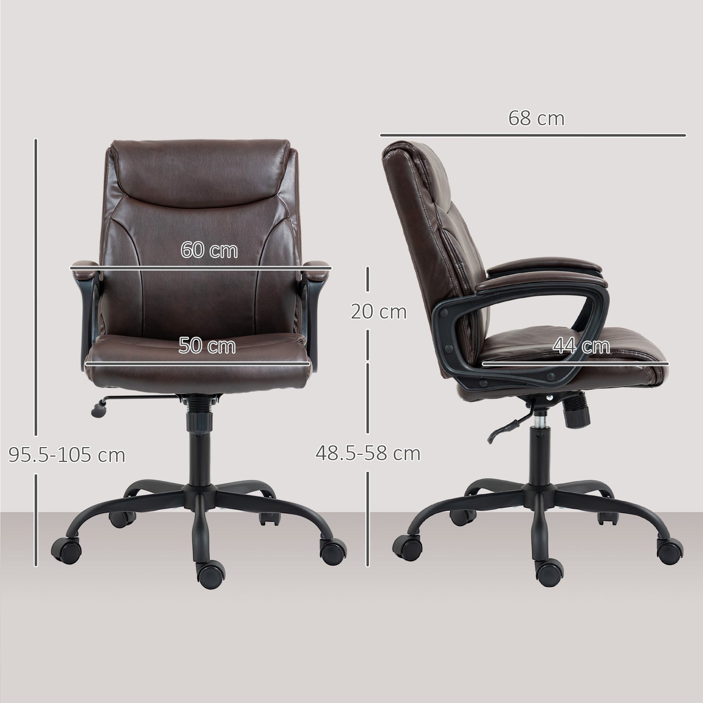 HOMCOM Executive Office Chair, Faux Leather Desk Chair with Height Adjustable, Swivel Wheels and Tilt Function, Computer Chair for Home Office and Study Room, Brown