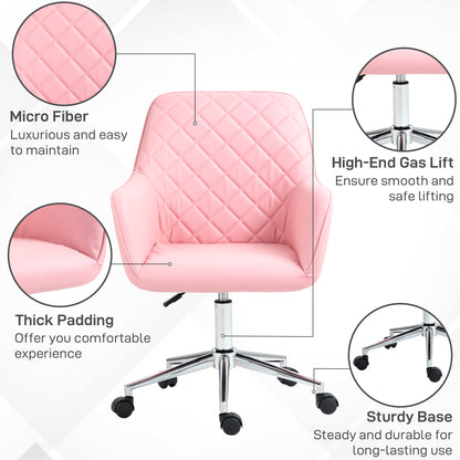 Vinsetto Office Desk Chair, Leather-Feel Fabric Computer Swivel Chair with Rolling Wheels and Adjustable Height for Home, Pink