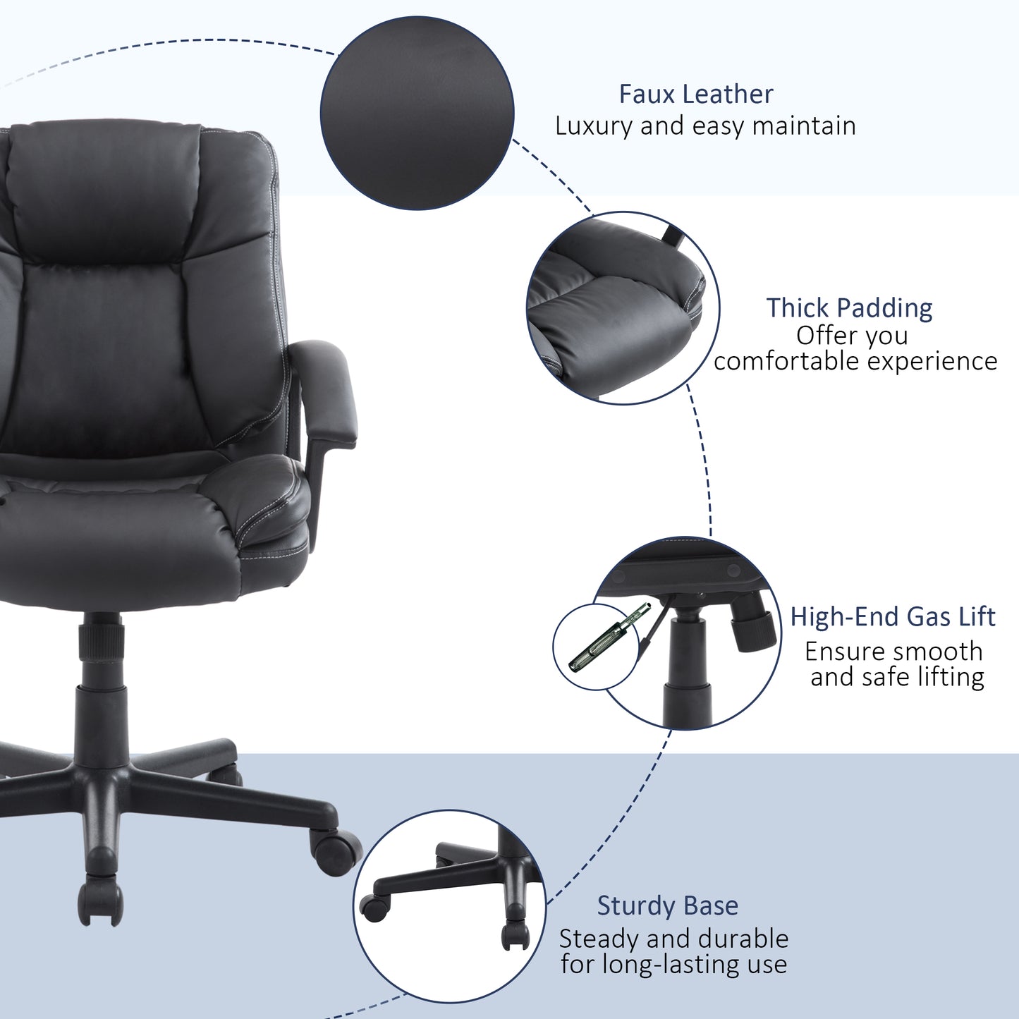 HOMCOM Office Chair, Computer Desk Chair, Mid Back Executive Chair with Adjustable Height and Swivel Rolling Wheels for Home Study, Black