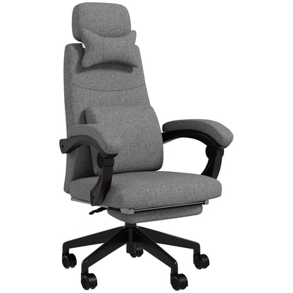 Vinsetto Linen-Look Office Chair, with 160° Reclining Back and Footrest - Grey