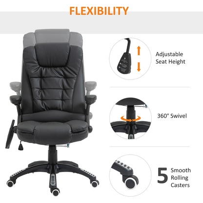 HOMCOM Executive Office Chair with Massage and Heat, High Back PU Leather Massage Office Chair with Adjustable Height, Black