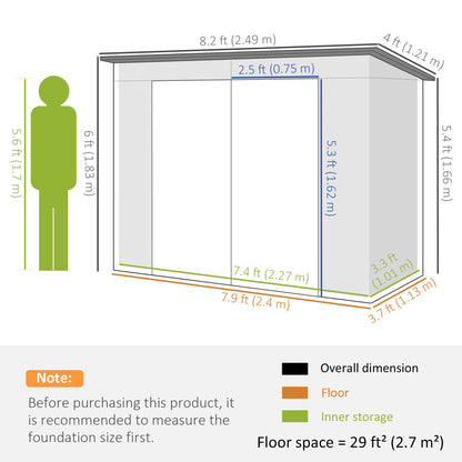 3.7 x 7.9ft Green Galvanized Steel Shed with Latched Door and Padlock