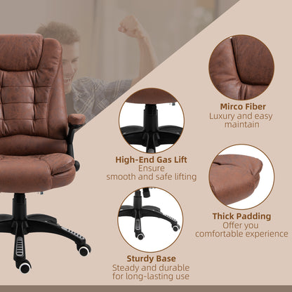 Vinsetto Massage Recliner Chair Heated Office Chair with Six Massage Points Microfiber Cloth 360° Swivel Wheels Brown